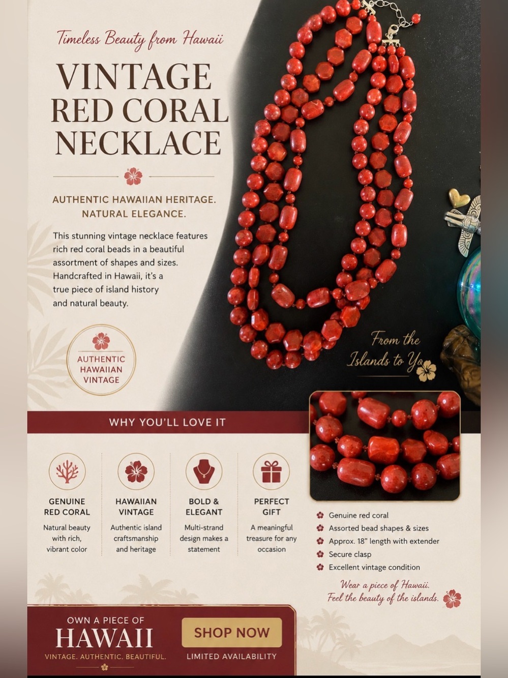 Vintage Red Coral Multi-Strand Necklace by